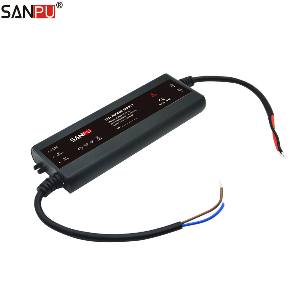 with SANPU logo SANPU 12 вольт тонкий блок питания IP67 водонепроницаемый пластик 60 Вт 5 ампер постоянное напряжение 12 В светодиодные полосы драйвер AC-DC CLP60-W1V12 - Цвет: with SANPU logo