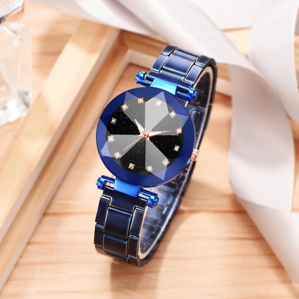 Модные кварцевые часы из нержавеющей стали с звездным дизайном для женщин
