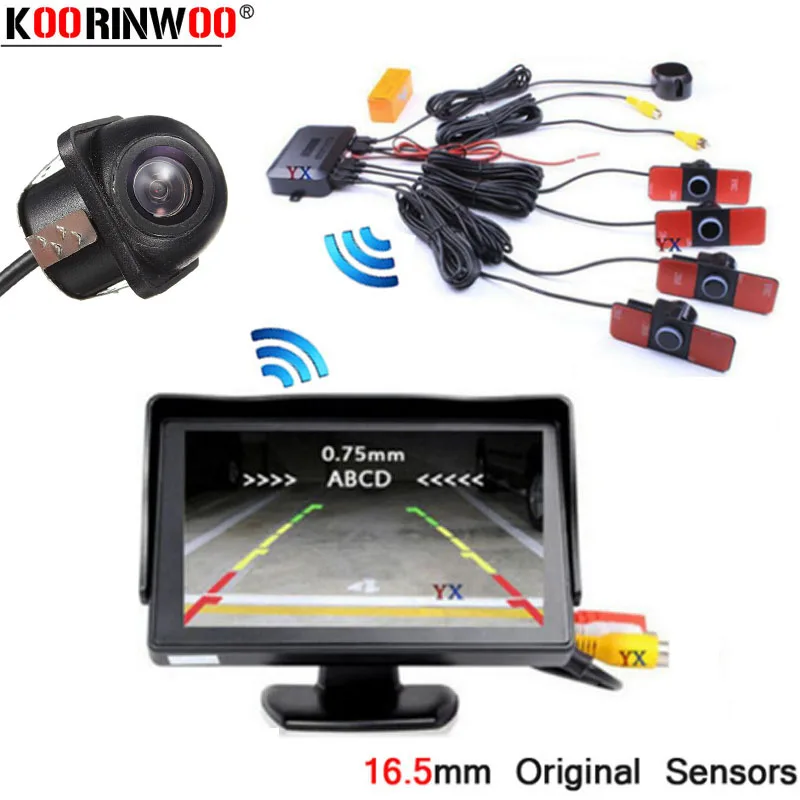 

Koorinwoo Parktronic 2.4g Wireless Car Parking 4 Sensor Motion LCD Monitor Alert Radars Car Rear view Camera Detector System Set