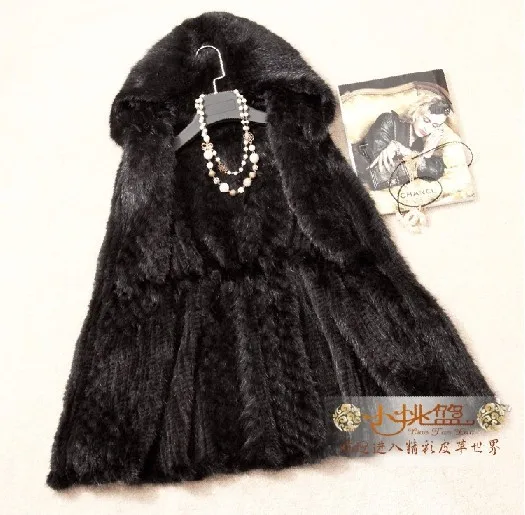 2017 осень-зима Для женщин натуральная вязаной норки Мех жилет с капюшоном леди