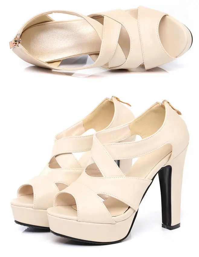 ESVEVA Women Shoes Sexy Peep Toe White Gladiator Summer square High Heels Woman Pumps Zip Wedding Party Shoes Size 34-43