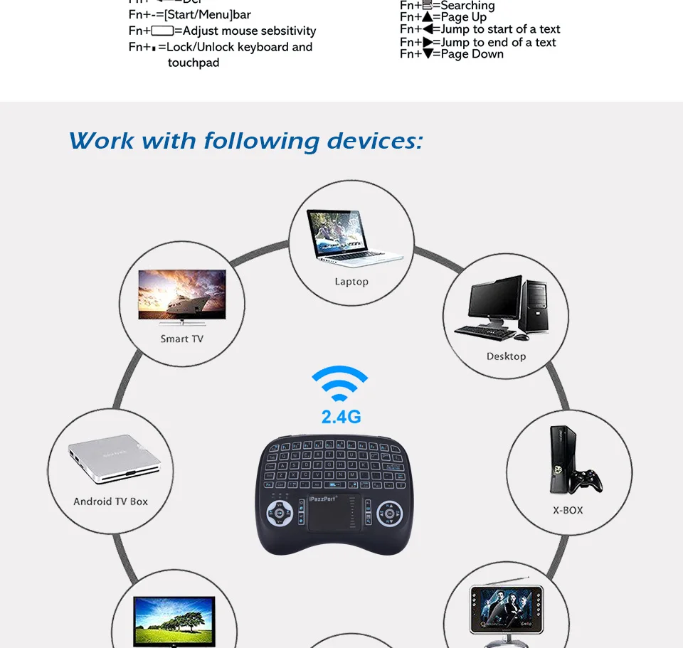 iPazzPort 21TL Backlit Italian 2.4GHz Wireless Keyboard Air Mouse with Touchpad For Android TV Box, Mini PC, Raspberry Pi3, OEM