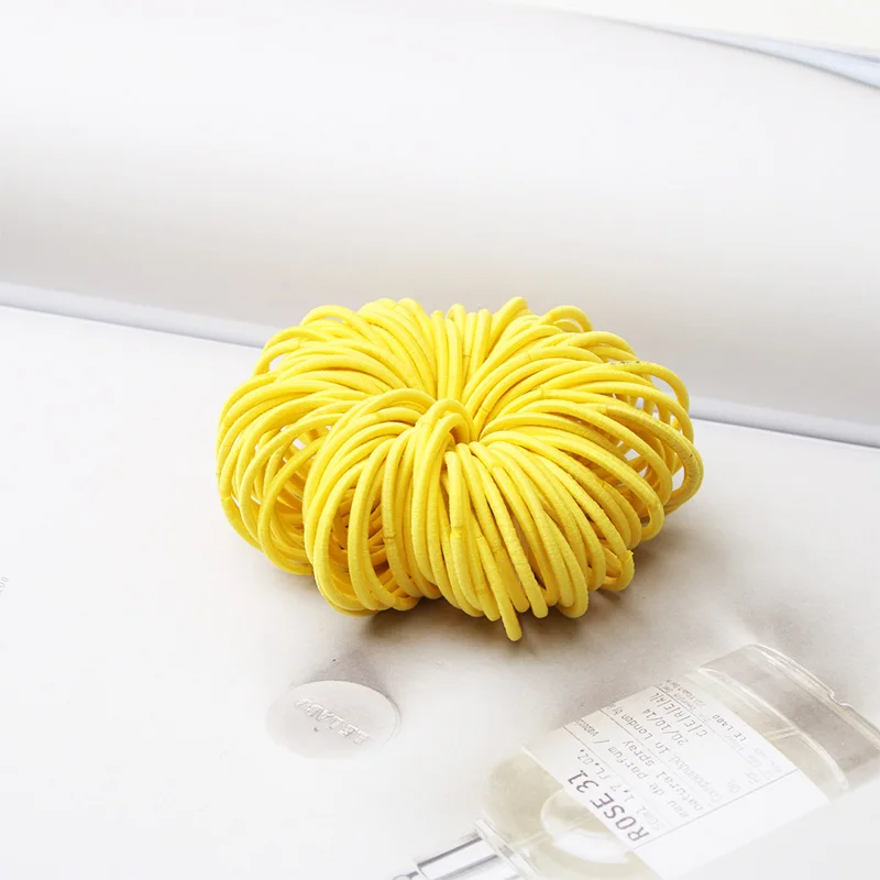 yellow 100 шт./лот, карамельный цвет, нейлоновая резинка 3 см, Детская безопасная эластичная резинка для волос, конский хвост, кольцо для волос, Детские аксессуары для волос - Цвет: yellow