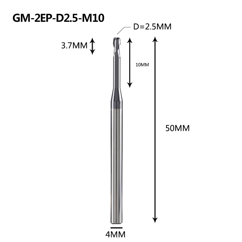 GM-2EP-D2.5-M10 GM-2EP-D2.5-D5.0 концевые фрезы из вольфрамовой стали 2 флейты квадратной концевой фрезы с длинной шеей и короткой кромкой Фрезы с ЧПУ режущие инструменты - Длина режущей кромки: GM-2EP-D2.5-M10