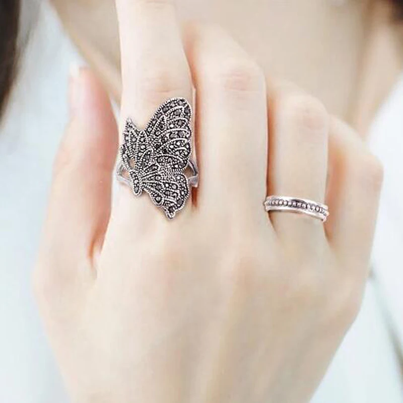 Модные ювелирные изделия Античное посеребренное женское Ретро винтажное черное