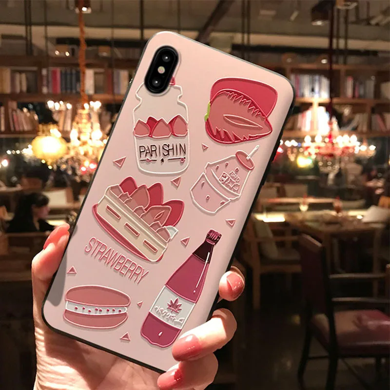 С клубничками, лето рельефный чехол для телефона для iPhone XS 11 Pro MAX XR Капа Симпатичные, из мягкого ТПУ для задней крышки для iPhone X, 8, 7, 6 S, 6 Plus