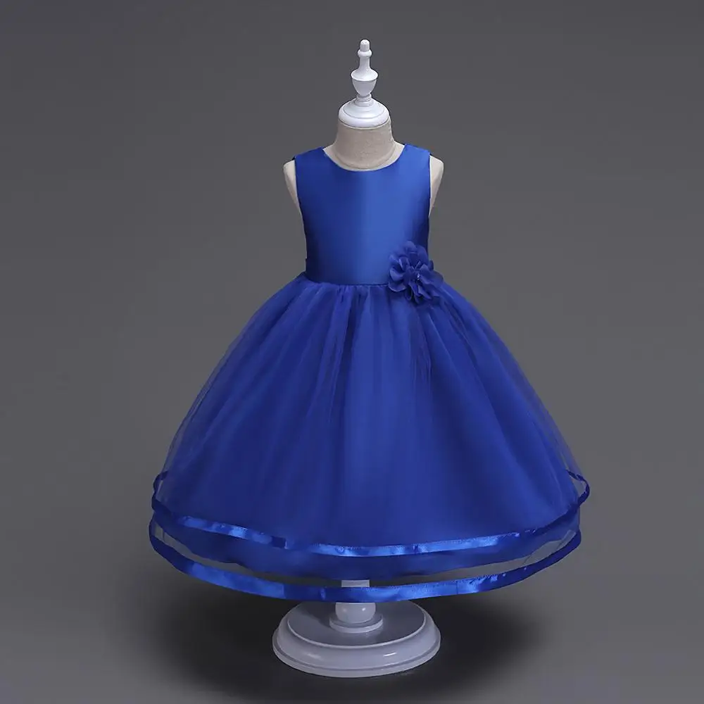 navy blue Летняя одежда для маленьких девочек детское платье для сцены, свадьбы, вечеринки однотонное платье без рукавов одежда для малышей с цветочным рисунком фиолетовое платье для девочек - Цвет: navy blue