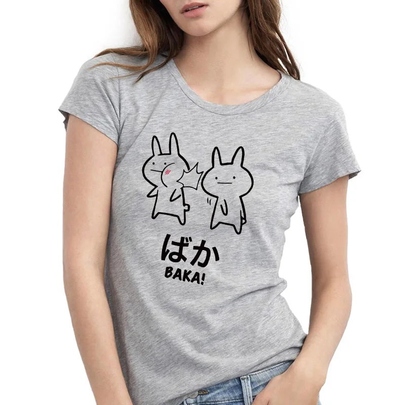 Gray Baka Rabbit Slap футболка японские забавные аниме топы женские короткий рукав хлопок o-образный вырез Футболка европейский размер новинка японская футболка - Цвет: Gray