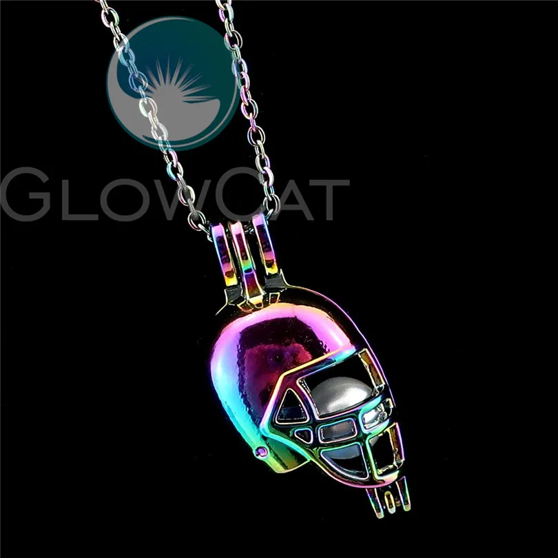 

R-C648 Multiolor Sports Helmet Beads Cage Pendant Perfume Diffuser Aromatherapy Pearl Cage Locket Necklace