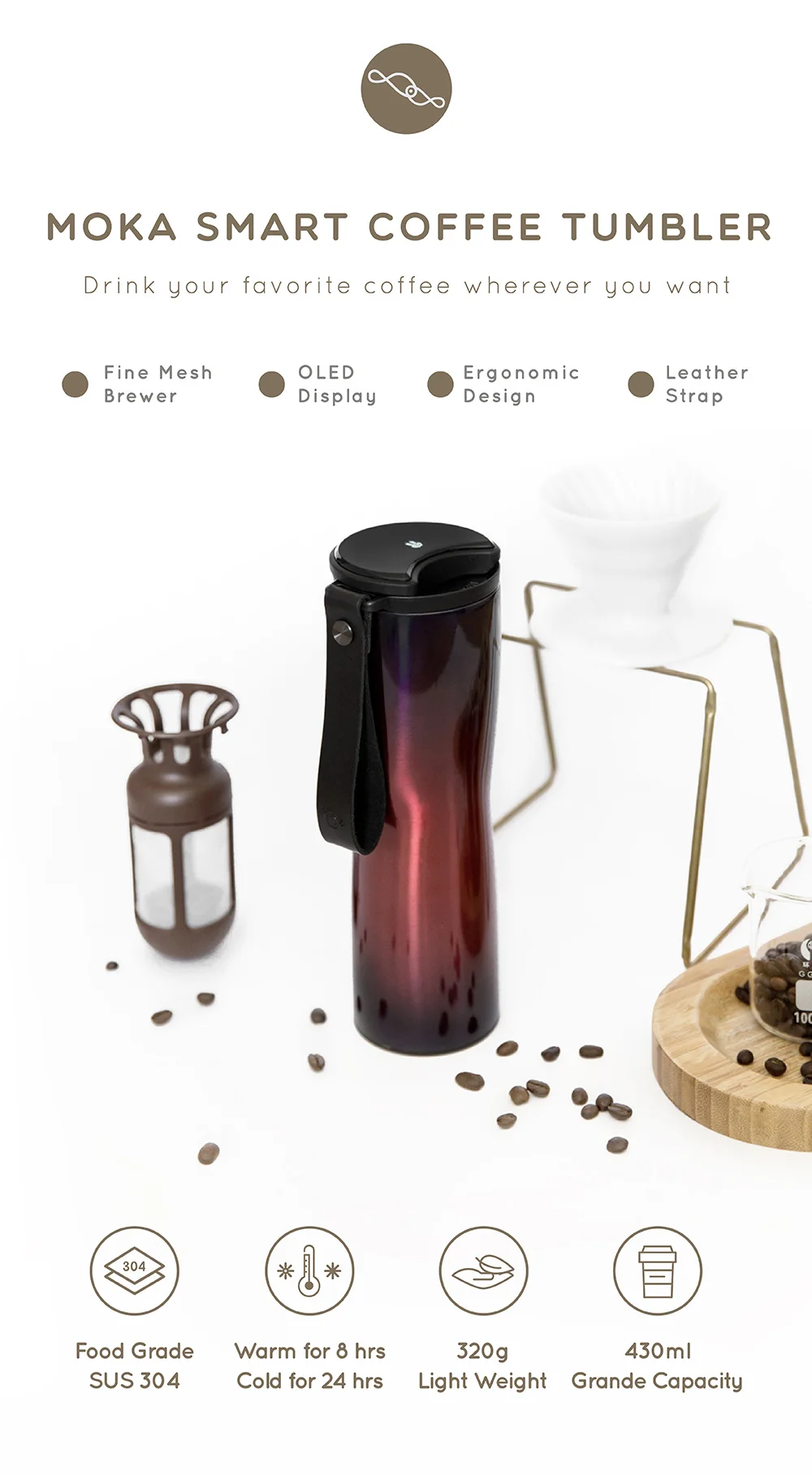 Xiaomi Mijia KissKissfish, умный термос Moka для кофе, кружка для путешествий, сенсорный oled-экран, температура, нержавеющая сталь, 430 мл, кофейная чашка