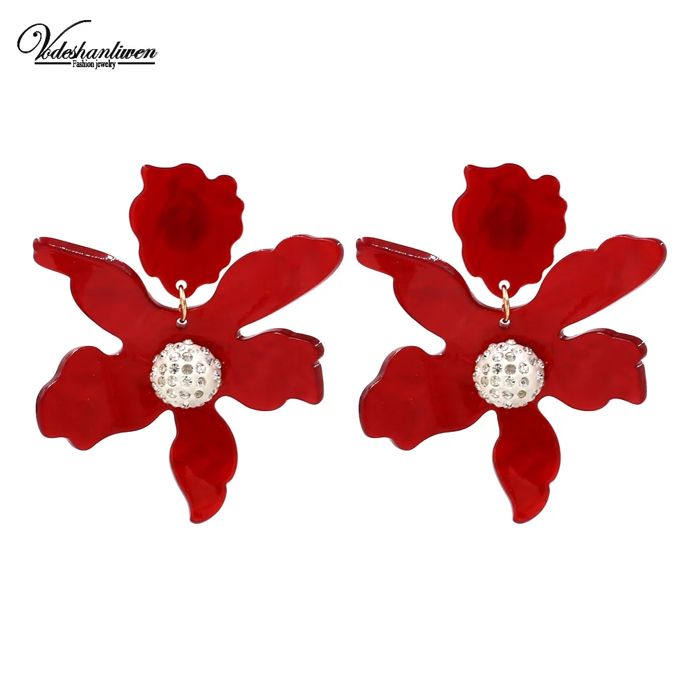 Vodeshanliwen 2018 Fashion Acrylic Flower Big Earrings For Women Party Statement Design Bohemia Resin Jewelry | Украшения и
