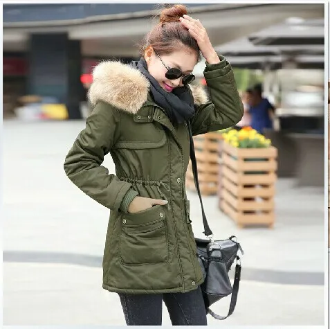 Freeshipping Winter lady detachable big fur Hood Coat,army green faux wool lining coat jacket,fashion wear coat,lady winter coat