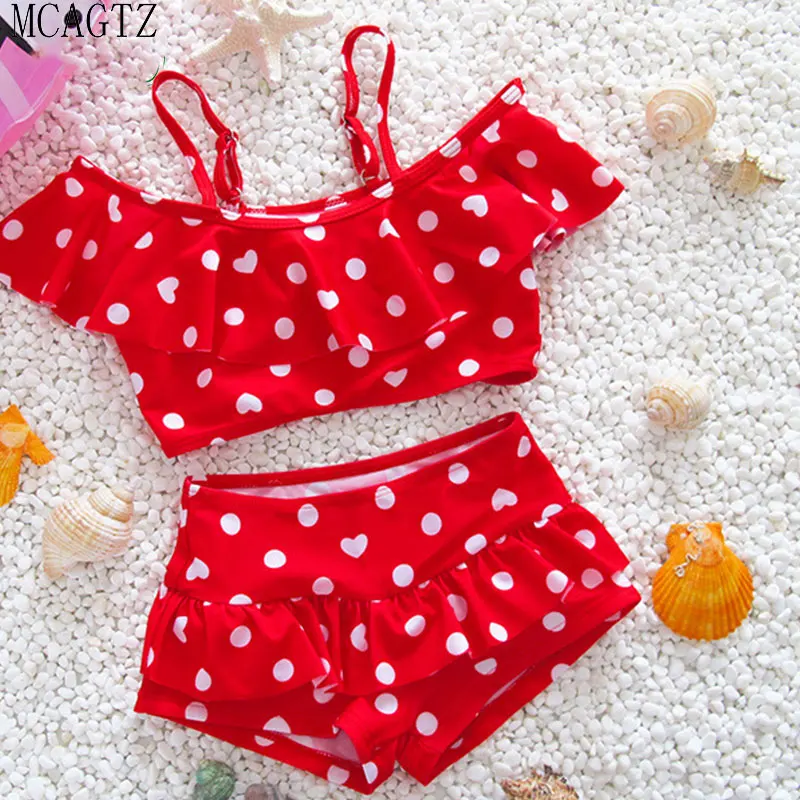 2016 г. Новый раздельный детский купальный костюм милый с оборками Купальник из