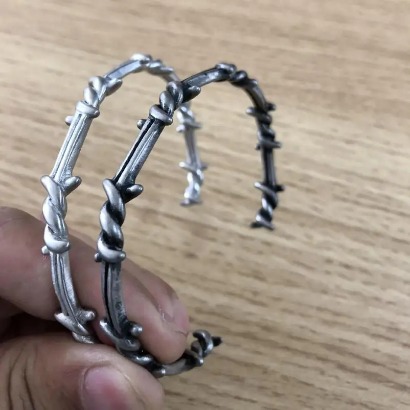 Мужской Открытый Браслет-манжета твист шипы проволока Pulsera титановая сталь геометрический браслет браслеты 16-20 см колючие украшения