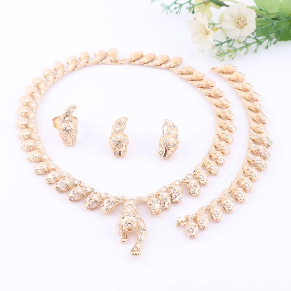 Ручной работы Дубайская золото Цвет Прозрачный Кристалл Leopard Ювелирные наборы