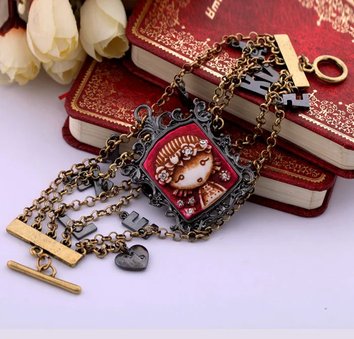 Bulk Price Retro Layered Black Letters Wide Bracelet Female Vintage Cartoon Girl Print Pendant Indian Jewelry Wholesale | Украшения и