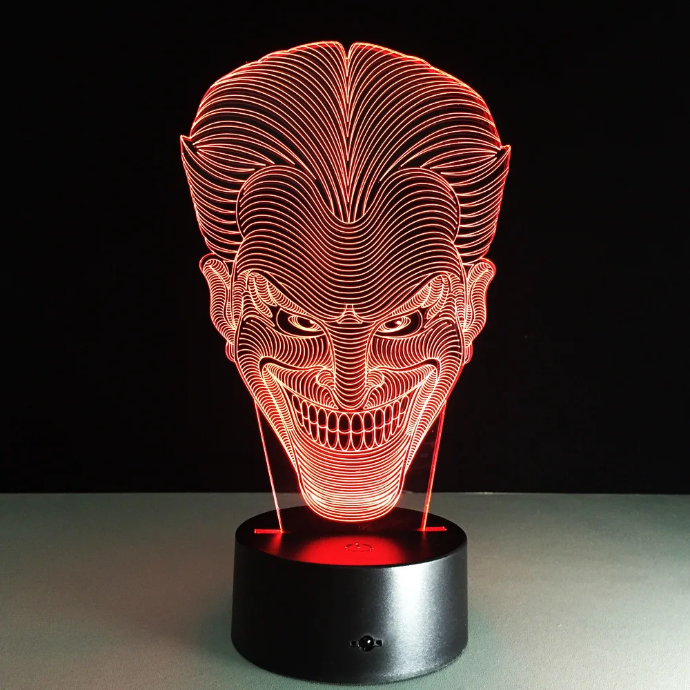 Цветная перезаряжаемая USB Настольная 3D лампа Joker светодиодсветодиодный ночные