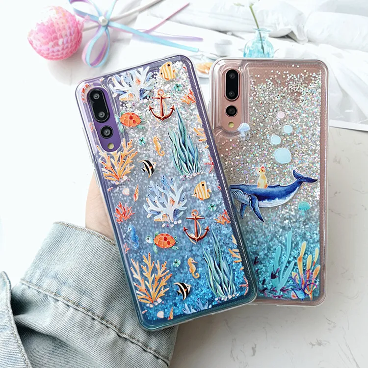 Чехол с изображением дельфина из жидкого сыпучего песка для Huawei P20 Pro P10 Nova 4 3 3i