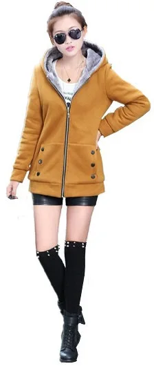 

Winter Thick Fleece Warm Jacket Women Fashion Outwear Zip Up Hoodies Sweatshirts Long Sleeve Hooded Hoody Coat Button Pockets