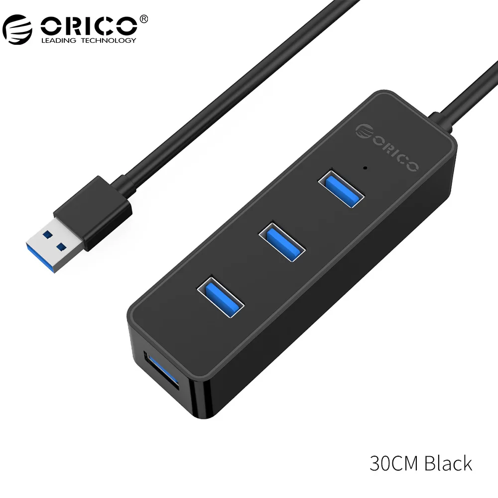 ORICO W5PH4 4 Порты и разъёмы USB 3,0 хаб для ноутбука/ультрабук с VL812 Чипсет новое обновление белый Портативный-черный/белый - Цвет: 30 CM Black