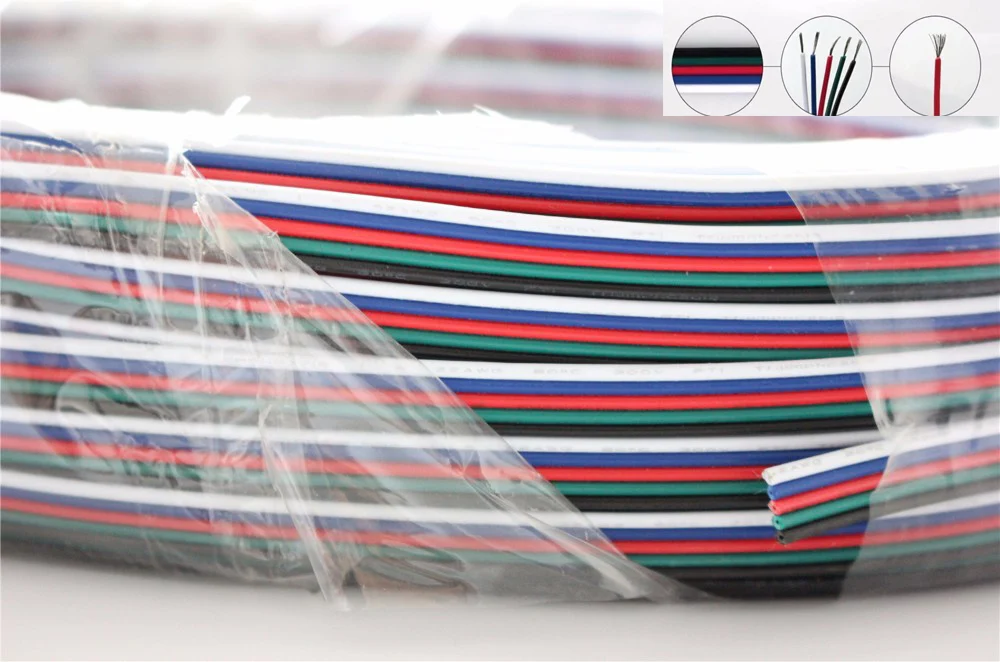 Кабель удлинитель 5 контактов 22 AWG 100 м|rgbw cable|wire connectionscable for led strip |