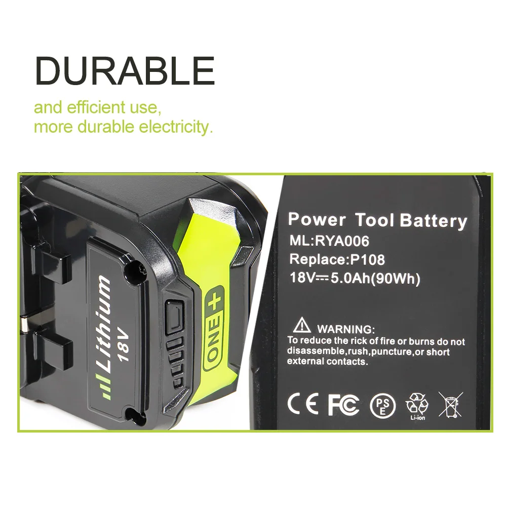 YHR 18 В 5000 мАч Замена Аккумулятор для Ryobi P108 RB18L40 P2000 P310 10 ячеек ONE + BIW180