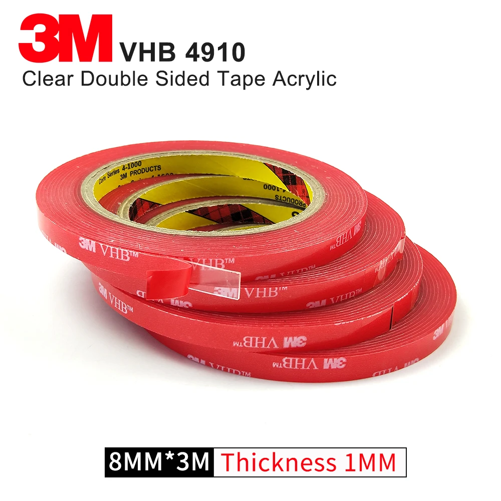 

3M 4910 VHB Tape, high temperature transparent acrylic foam tape,1MM Thickness Double coated clear acrylic foam tape size 8mm*3m