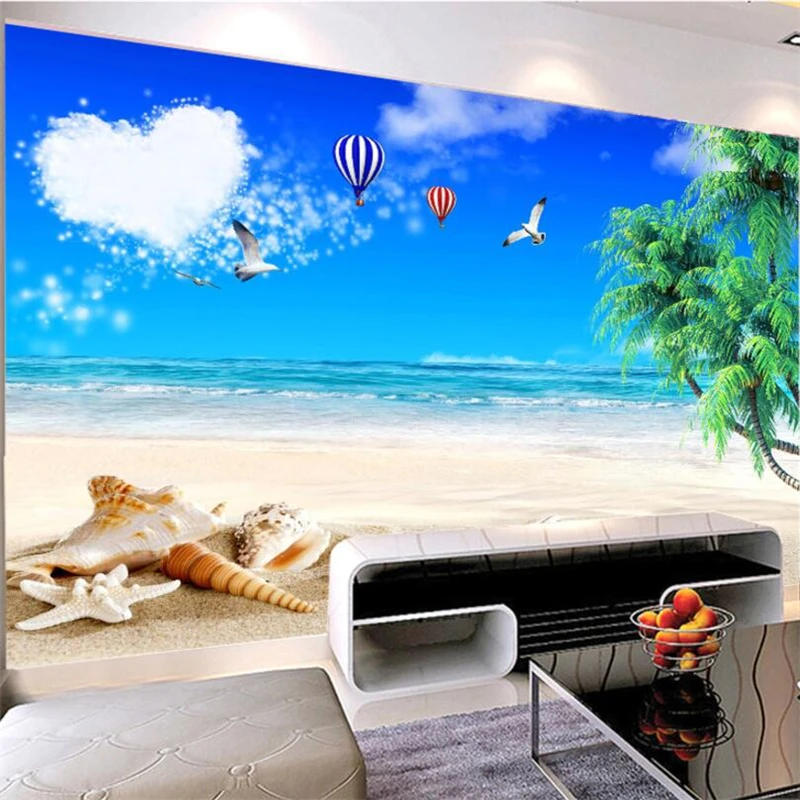 Обои на заказ большие трехмерные фрески 3d голубое небо белые облака кокосовое