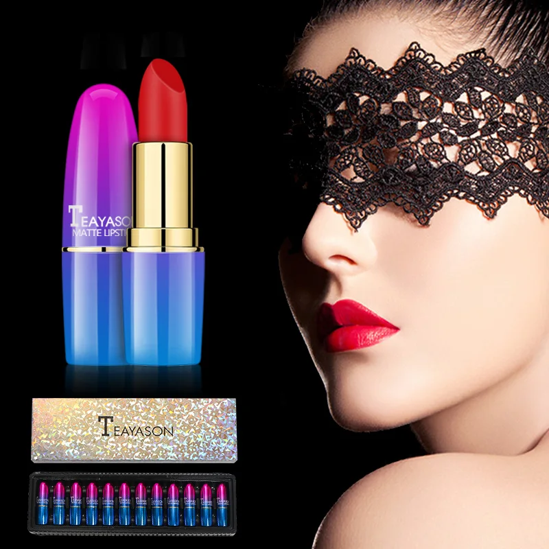 Teayason makeup set velvet matte lipstick gradient tube with color box packaging waterproof long lasting red AM059 |
