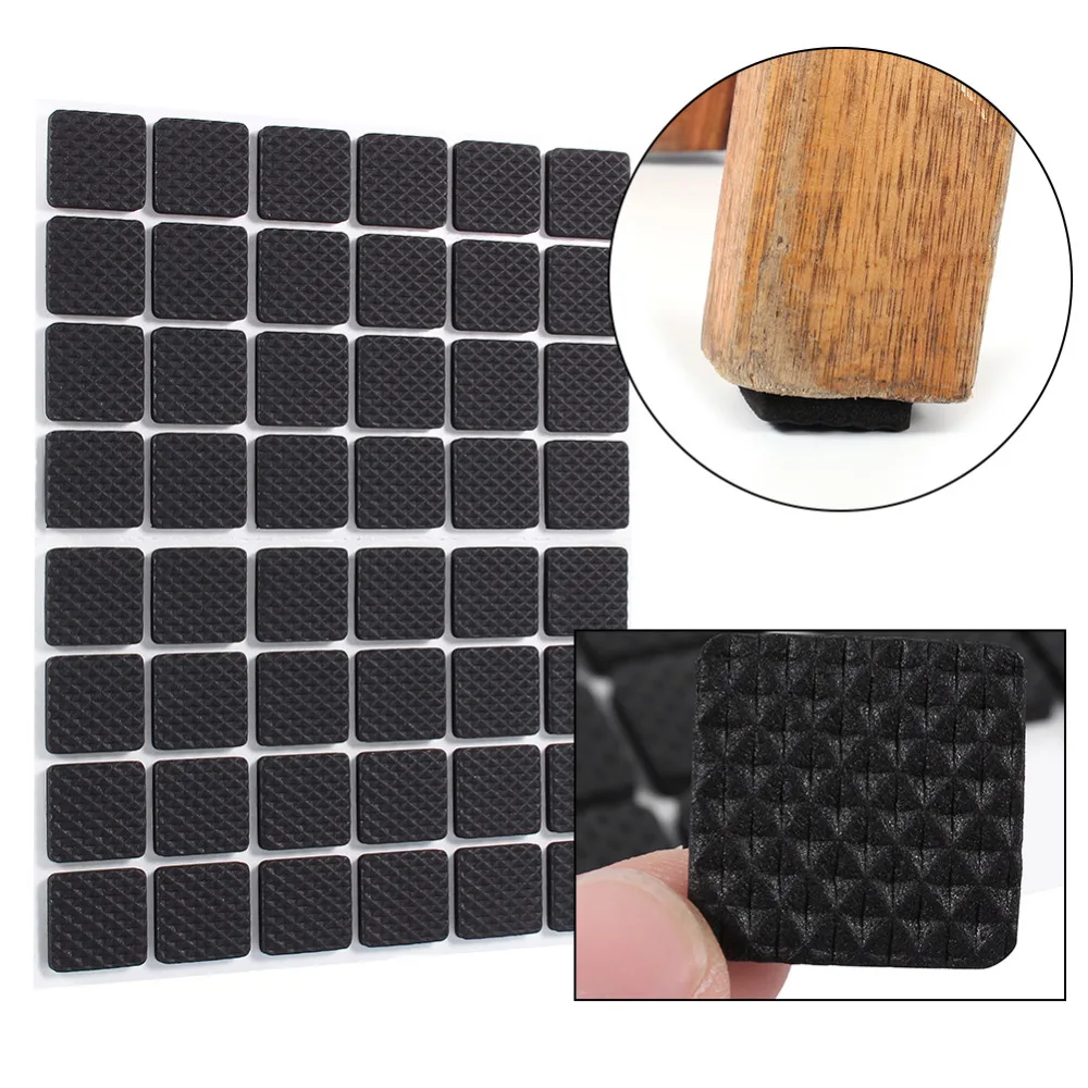 

48Pcs/Lot Black Non-slip Self Adhesive Floor Protectors Furniture Sofa Table Chair Rubber Feet Pads to Protect Tables Leg Square