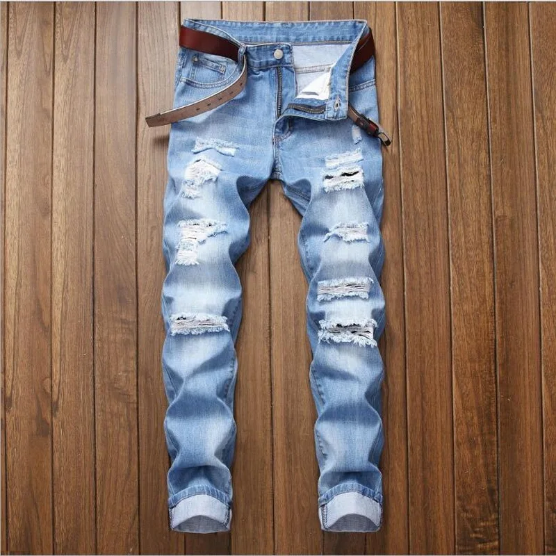 Men Jeans Black Gray Elastic Classical Jeans Stretch Denim ]Pants Streetwear Hip Hop Jeans Denim Pants