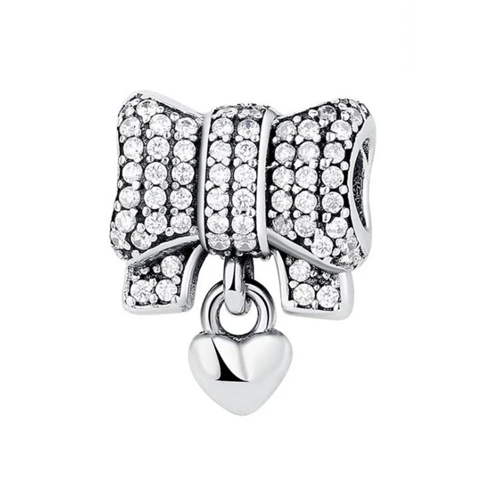 Аутентичные 925 стерлингового серебра Шарм бисера моды лук хрустальные бусины для оригинальной Pandora шарм браслеты и браслеты ювелирные изделия