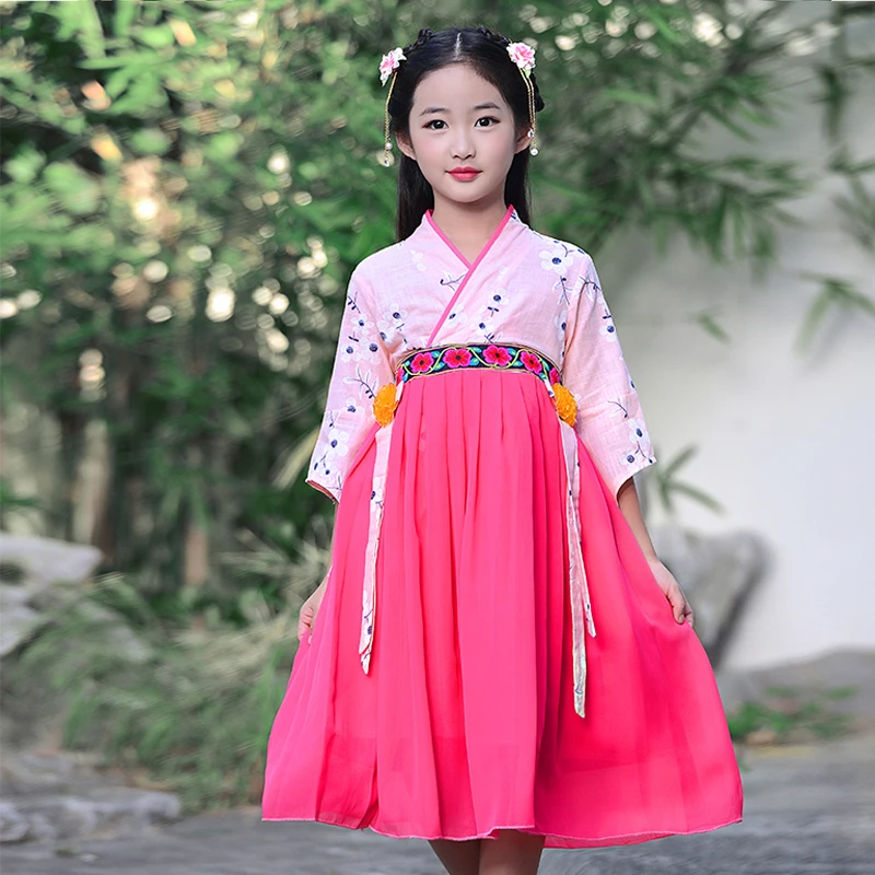 Chinese Ethnic Vintage Clothes Hanfu Dress For Girls Elegant China National Costume Fairy Baby Princess Girl Tang Suit | Детская одежда