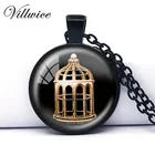 Ожерелье с подвеской в виде птичьей клетки, из стекла, ручной работы