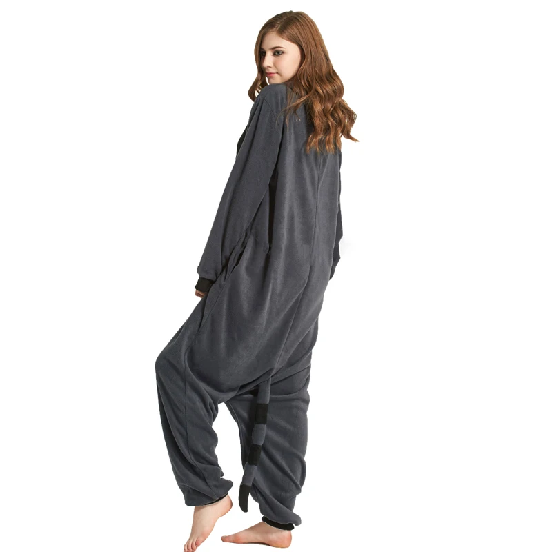 Прямая поставка серый черный Енот Onesie Kigurumi девушки Для женщин взрослых Пижама