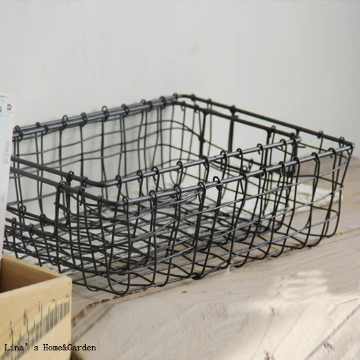 

2 pieces stackable black handcraft rectangular wire baskets