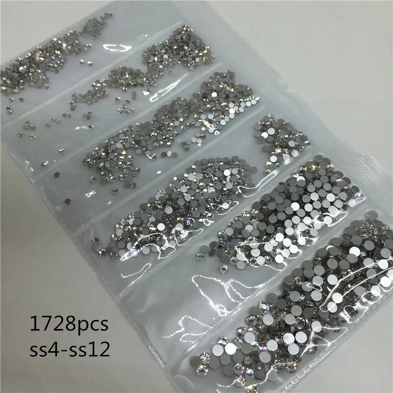 

Mix Sizes 1728PCS/Pack Crystal Non Hotfix Flatback Rhinestones Nail Rhinestoens For Nails 3D Nail Art Decoration Gems