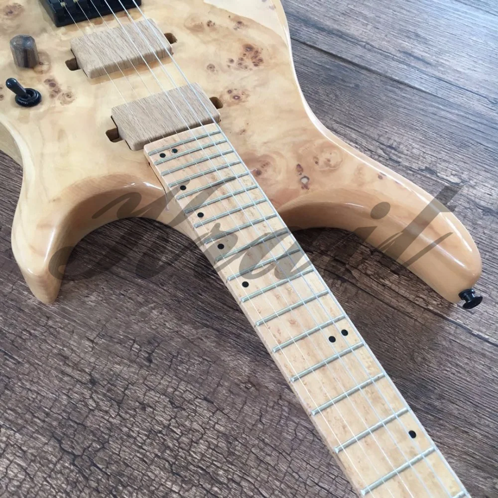 Безголовая электрогитара из ясеня, клена, шеи birdeye fret, 6 струн, безголовая гитара, burl, кленовый топ