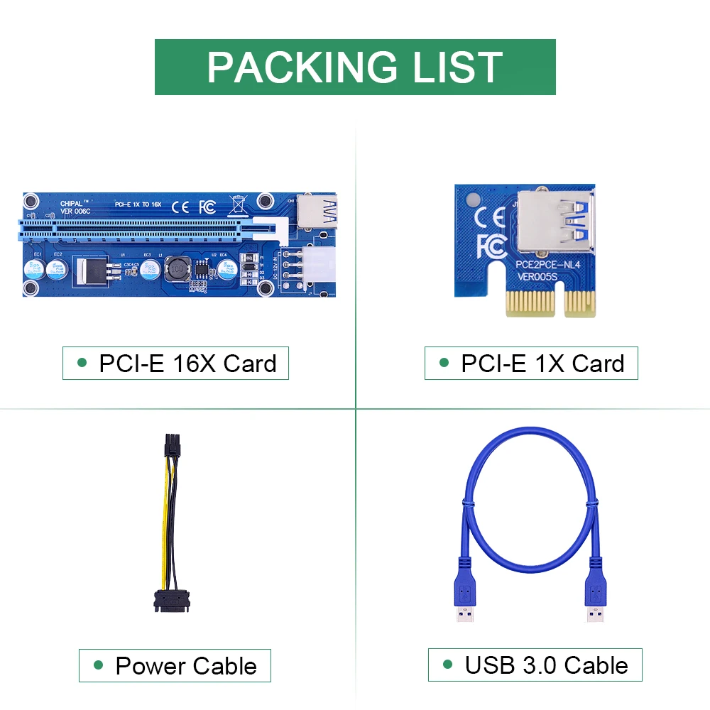 Райзер-карта CHIPAL VER006C PCI-E 006C PCI Express 1X 16X удлинитель 100 см 60 кабель USB 3 0 6-контактный