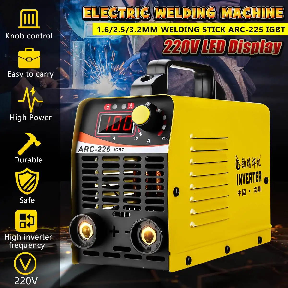 10-225A ARC-225 25KVA Ручной мини инверторов ММА IGBT 220V мини Электрический дуговой сварочный аппарат инверторный аппарат