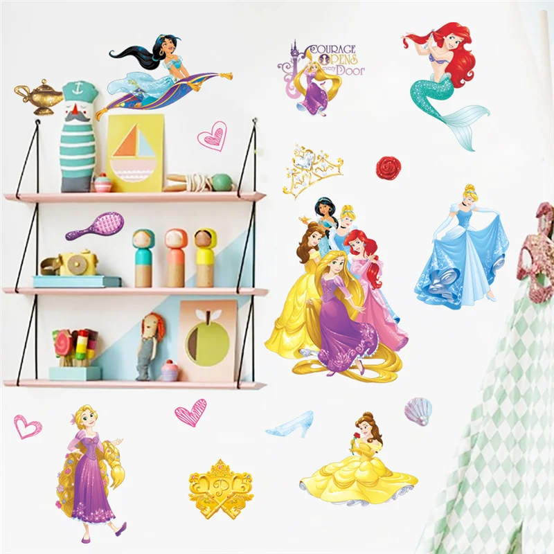 

Beautiful Cinderalle Aurora Rapunzel Disney Princess Decorative Stickers For Girl's Room Kids Wall Decals Poster Home Decoration