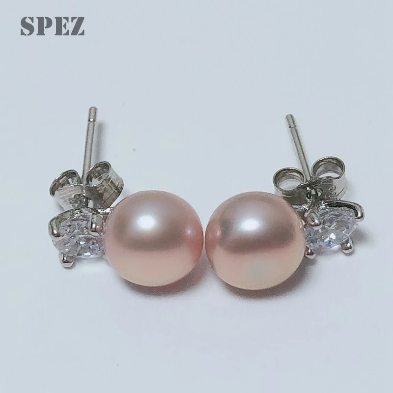 Серьги из натурального пресноводного жемчуга для женщин ювелирные изделия АААА Циркон 925 пробы серебряные серьги 8-9 мм