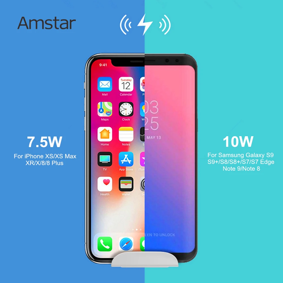 Беспроводное зарядное устройство Amstar Qi для iPhone 11 Pro Max X XR XS двойные катушки 10 Вт