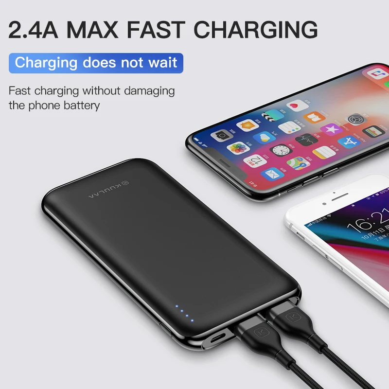 KUULAA power Bank 10000 mAh Портативная зарядка Poverbank USB Внешнее зарядное устройство для Xiaomi Mi