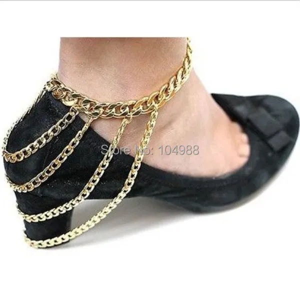 

Бесплатная доставка, L64 модные ножные цепочки для обуви, четыре слоя, ювелирное изделие золотого или серебряного цвета