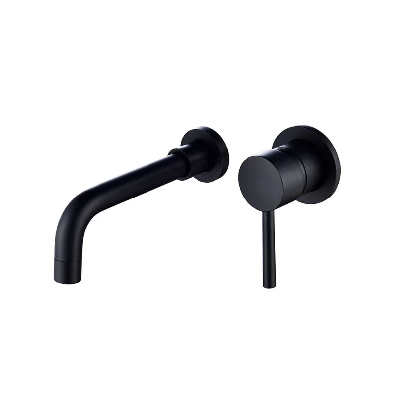 MTTUZK Simple Style Matte Black Brass Wall Mounted Basin Faucet Single Handle Mixer Taps Hot and Cold Split | Обустройство дома