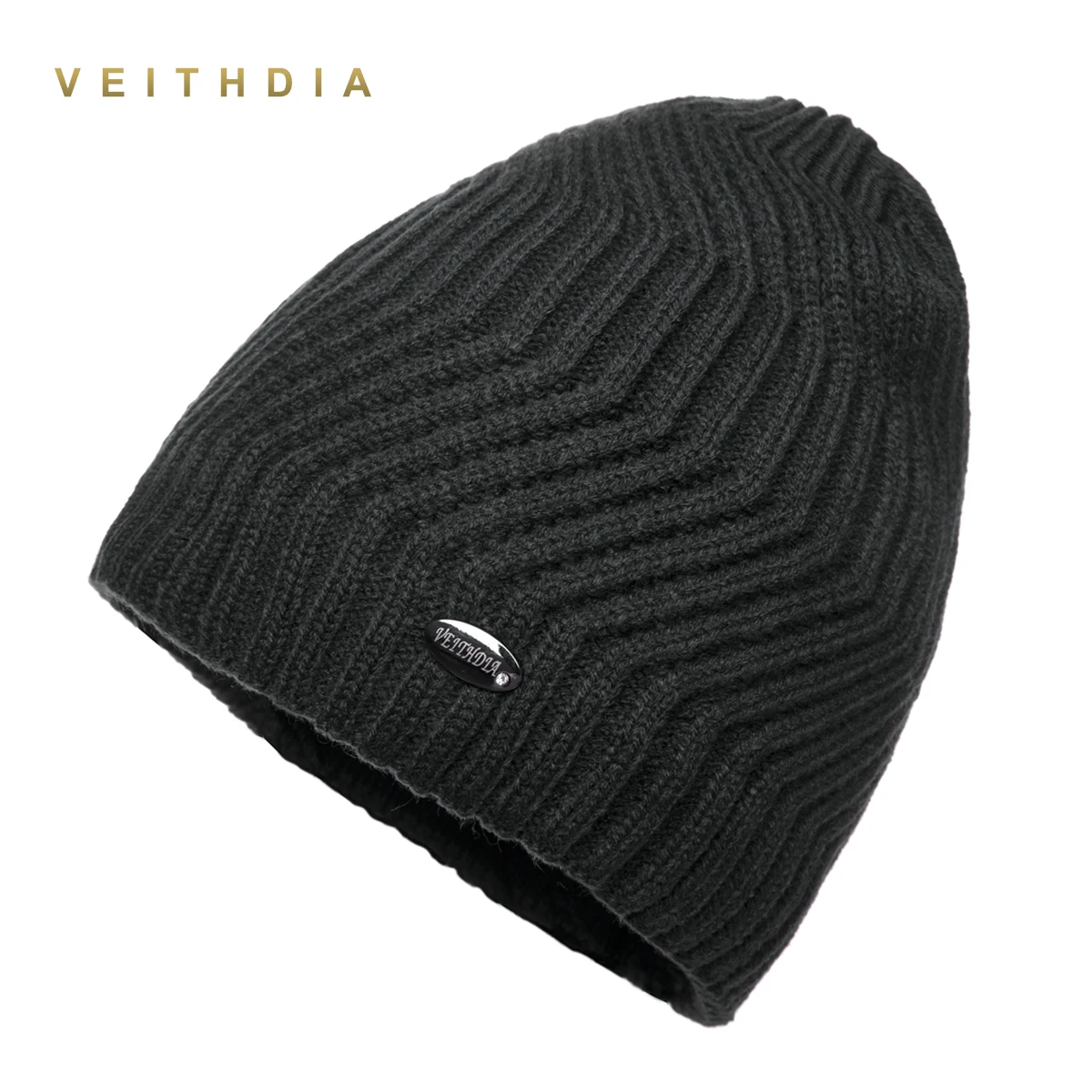 VEITHDIA Мужская зимняя шапка Skullies шапки бини вязаные плюс бархатные Лоскутные
