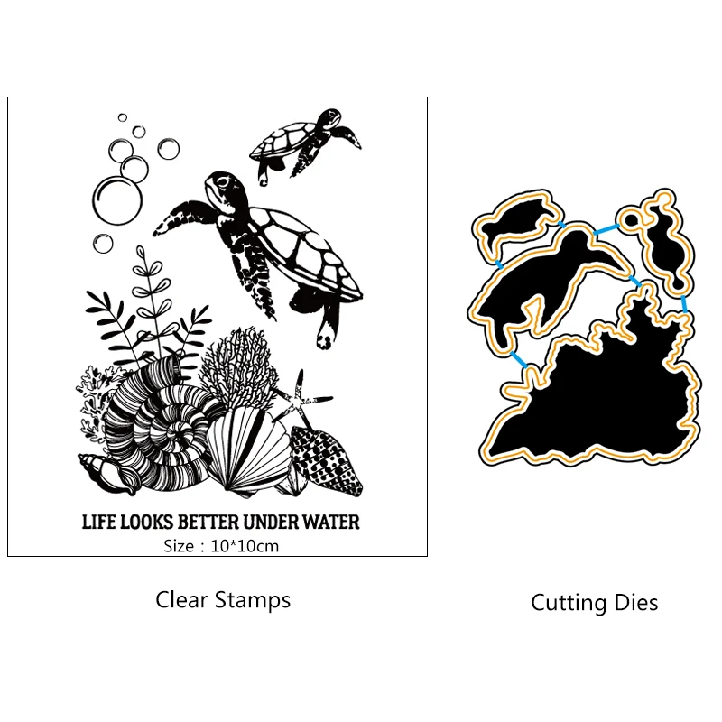 

ZhuoAng Big turtle Cutting Dies and Clear Stamp Set for DIY Scrapbooking Photo Album Decoretive Embossing Stencial