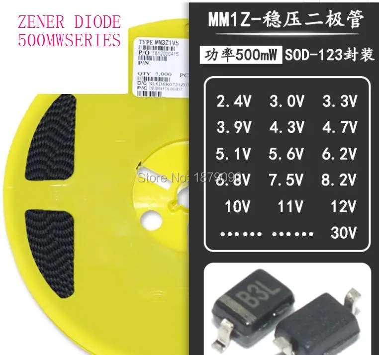 

Бесплатная доставка MM1Z4V3 MM1Z4V7 MM1Z5V1 MM1Z5V6 MM1Z6V2 MM1Z6V8 500mW/0,5 W/1/2W Диод Зенера SOD123 1206 Новинка
