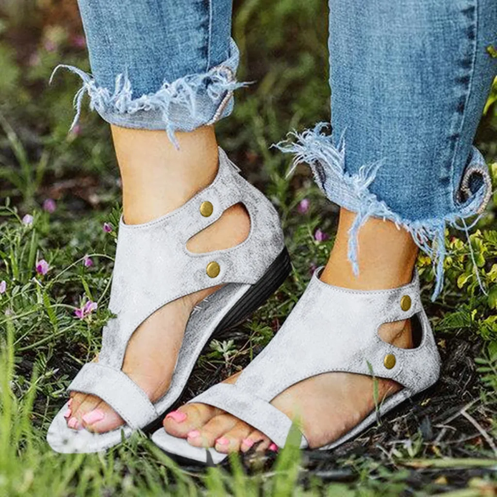 Сандалии SAGACE женские с открытым носком однотонные римские босоножки на плоской